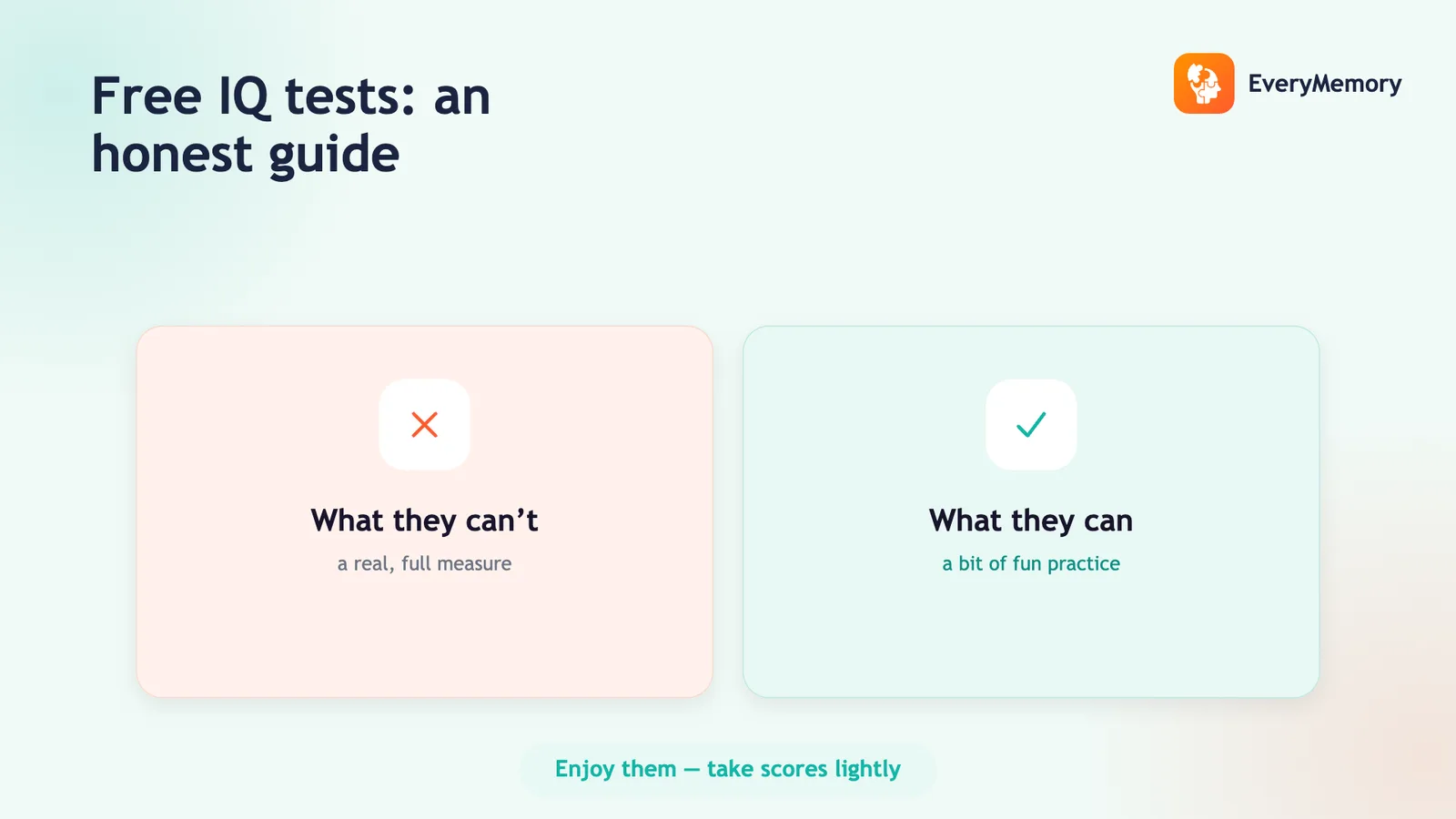 Two cards on free IQ tests: what they cannot measure versus the fun practice they can offer
